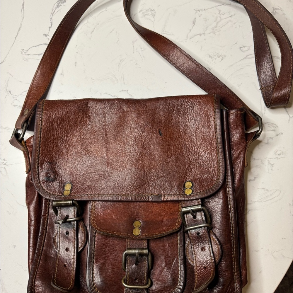 Brown Messenger Bag with Genuine Leather and Adjustable Strap